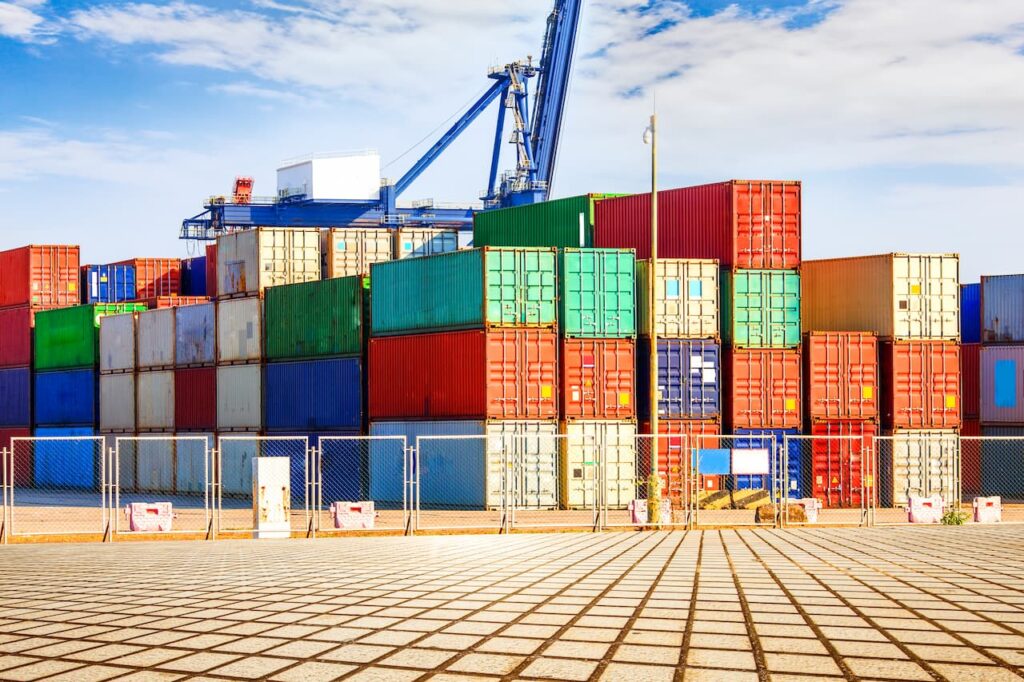 port showing stacks of containers